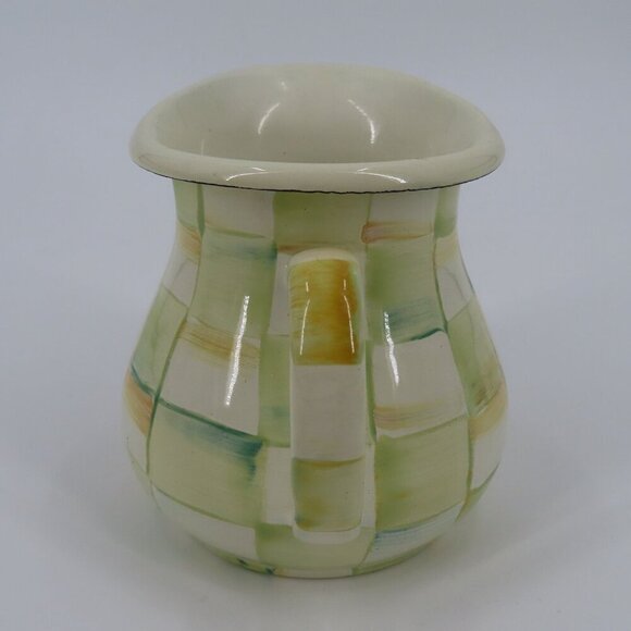 Mackenzie Childs Parchment Check Creamer Enamel Coffee Barware Checkered Used - Picture 4 of 9